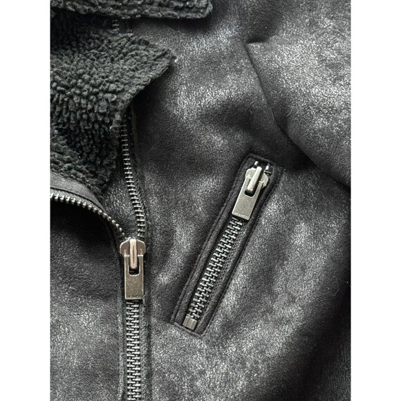 THE KOOPLES Black Faux Leather Shearling Motorcycle Moto Jacket, Size S - Picture 10 of 14